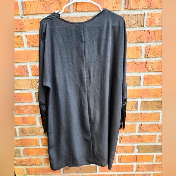 ASOS Black 3/4 Sleeve Dress with Fringe Cuffs - Size Large L - Picture 4 of 6